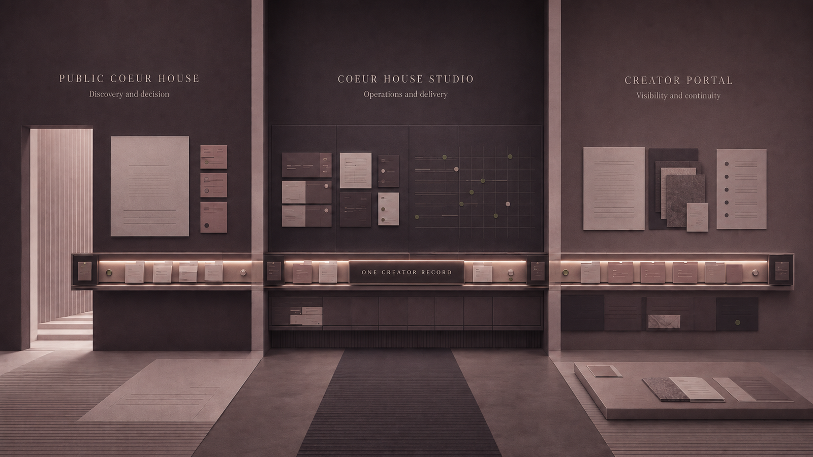 One creator record connecting Public Coeur House, Coeur House Studio, and the Creator Portal across one continuous system.